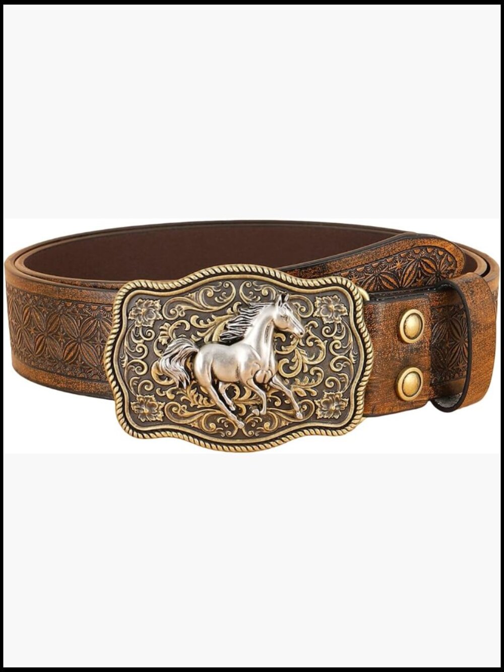 Retro Western Belt Metal Buckle Faux Leather Floral Waist Belt Vintage Chic